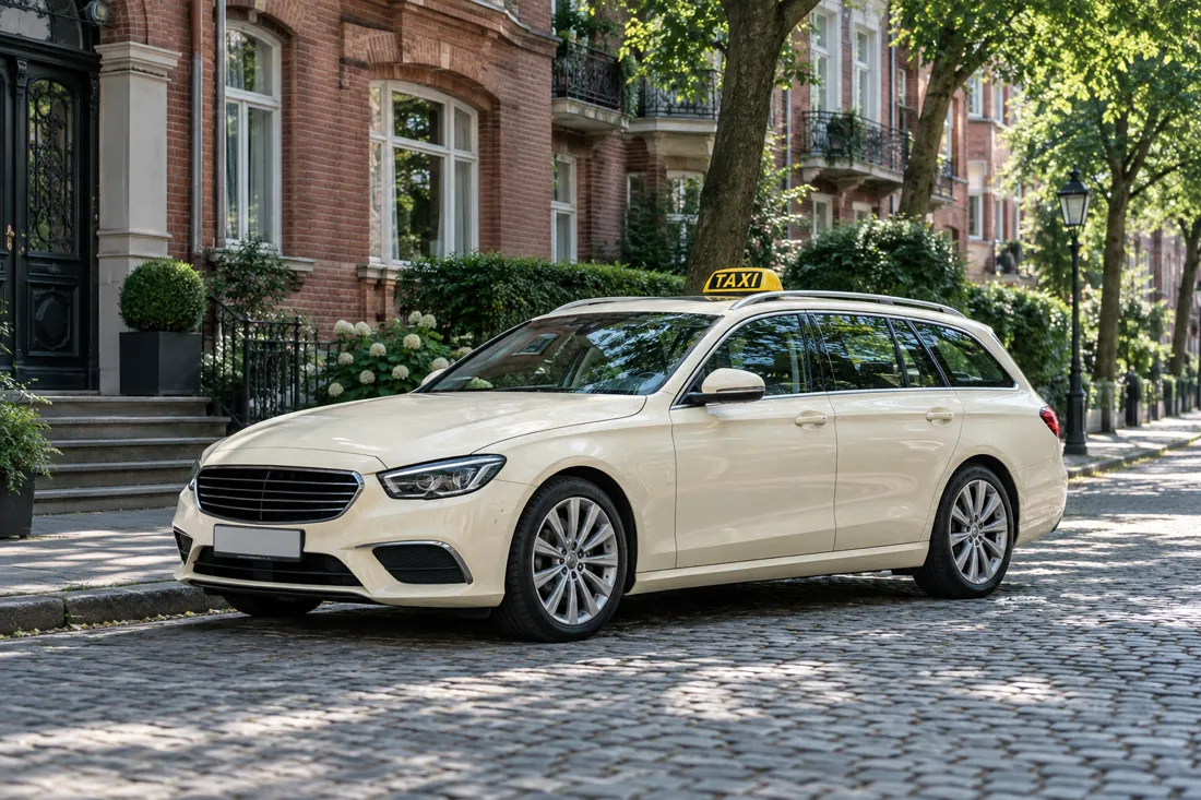 Elfenbeinfarbenes Taxi in einer Hamburger Wohnstraße